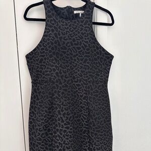 UK Style French Connection Leopard Print Black Silver Stretch Dress sz L